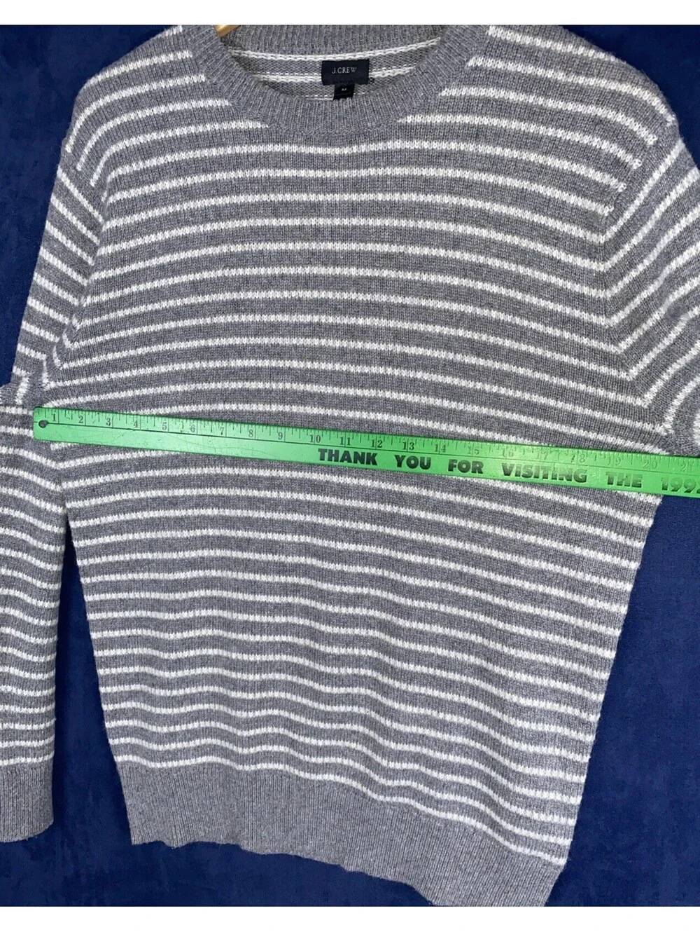 J. Crew Men’s Sz M Pullover Sweater Grey Striped Merino Wool Blend